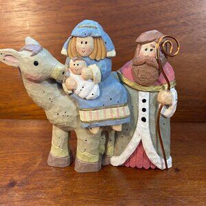 Enesco Nativity Scene Figurine With Mary Joseph Baby Jesus & Donkey Christmas